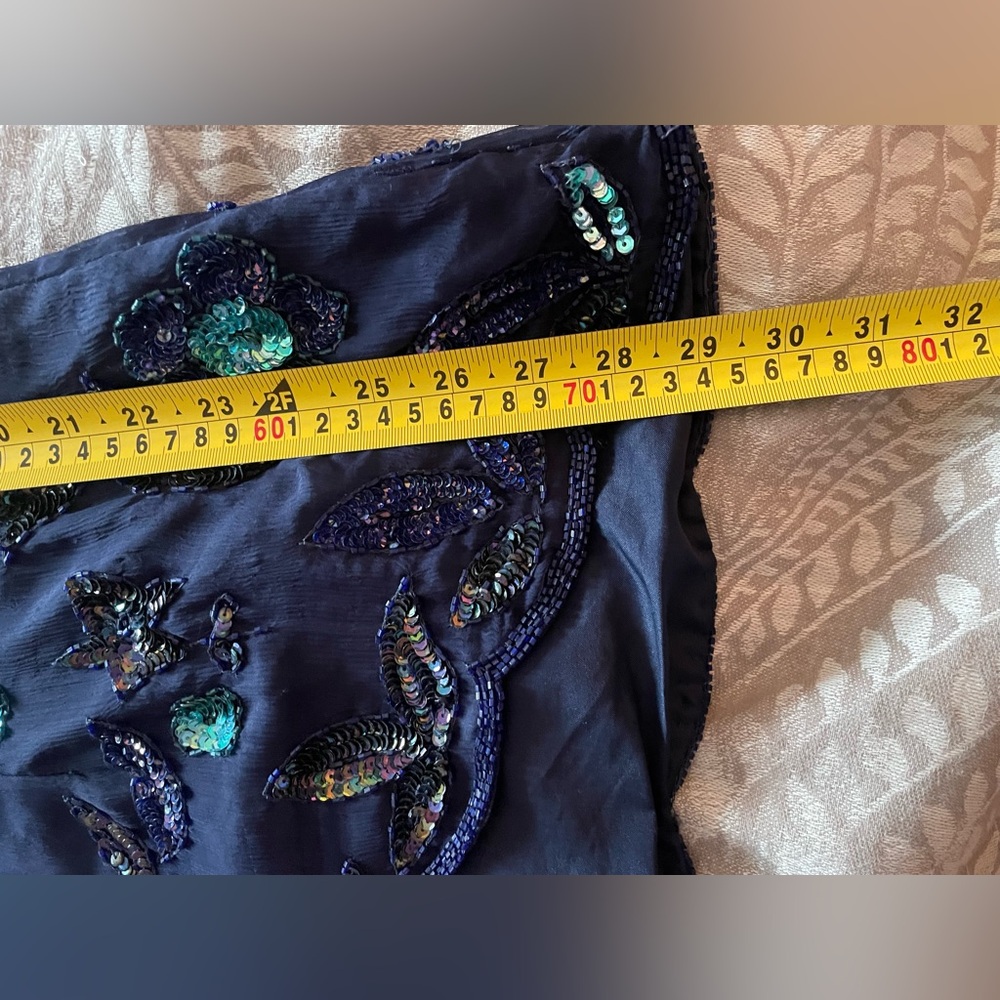 Vintage Frank Usher Silk Navy Sequin Floral Top - Picture 9 of 9